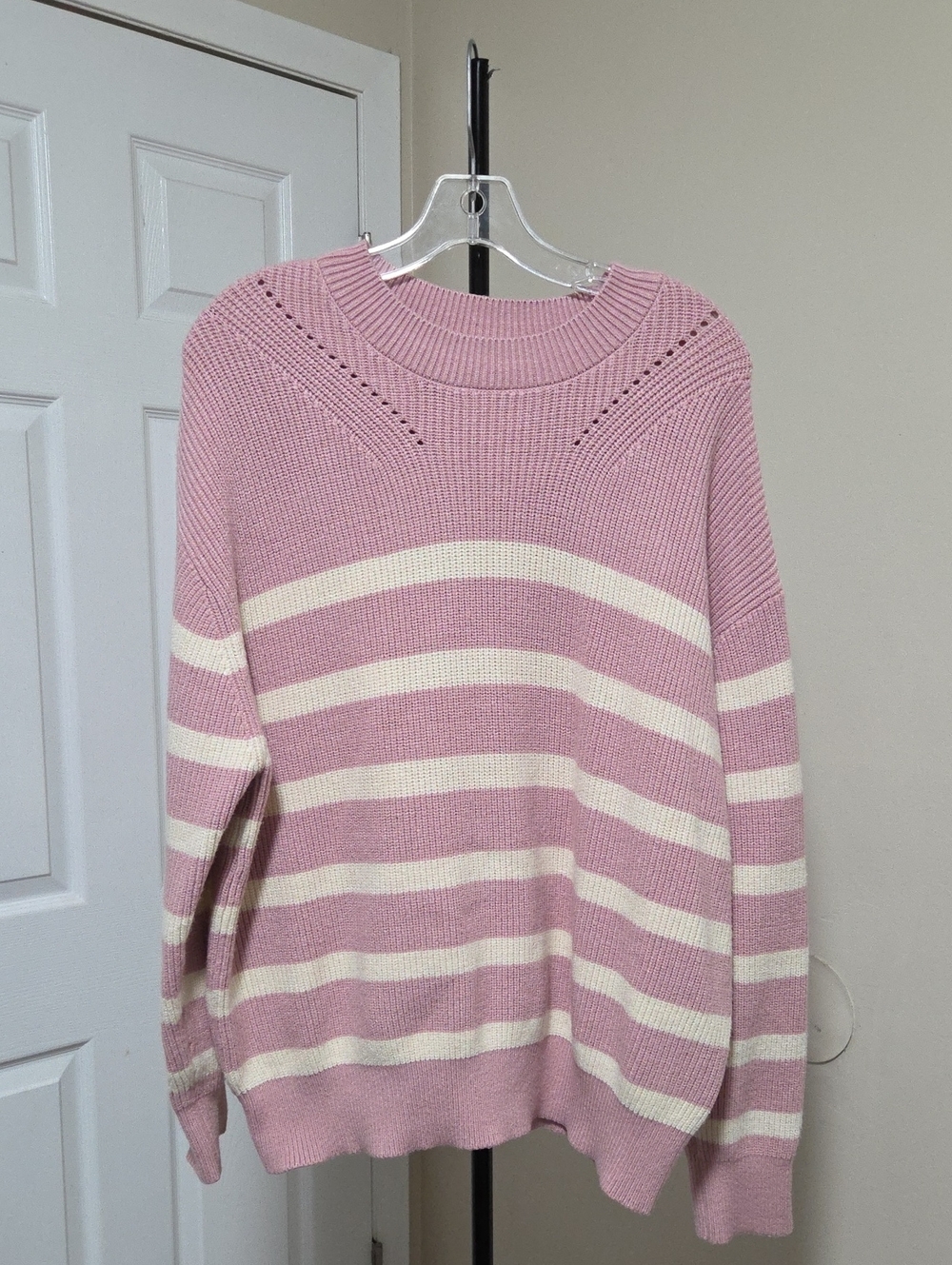 twik Pink and Cream Striped Crewneck Sweater